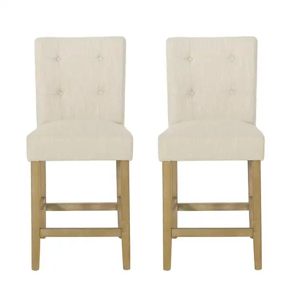 Beige Fabric Button Tufted Counter Stools (Set of 2) - 26 Inch Contemporary Design - Minihomy