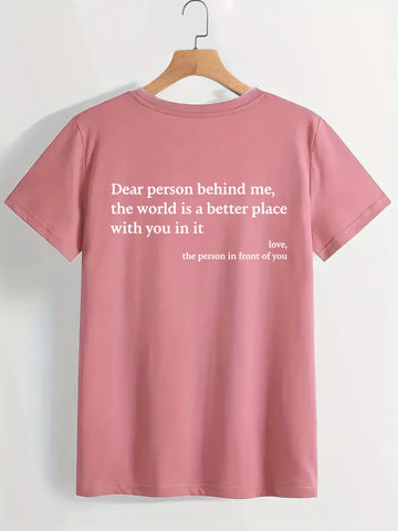 Womens Letter T-Shirt Round Neck Short Sleeve Slogan Tee Top