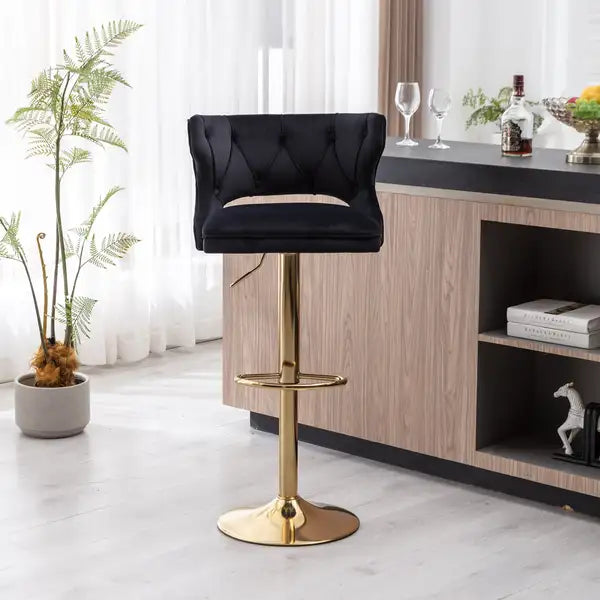 Black Velvet Bar Stools with Back & Footrest - Counter Height - Set of 2 - Minihomy