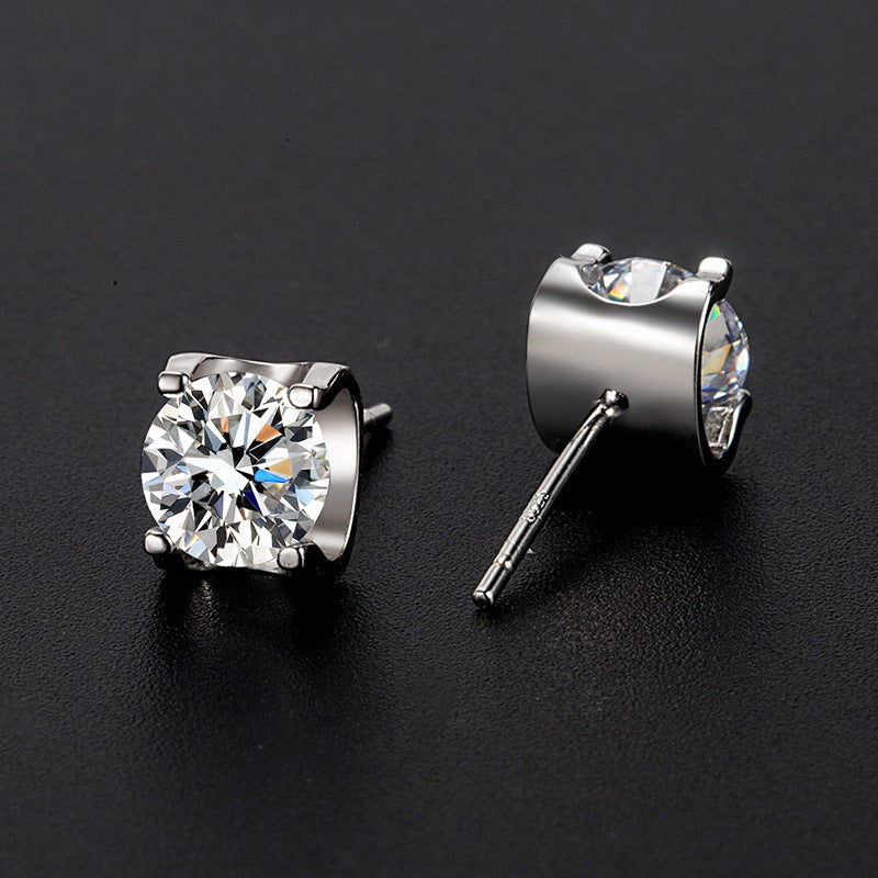 Sterling Silver Needle Moissanite Cow Head Ear Studs