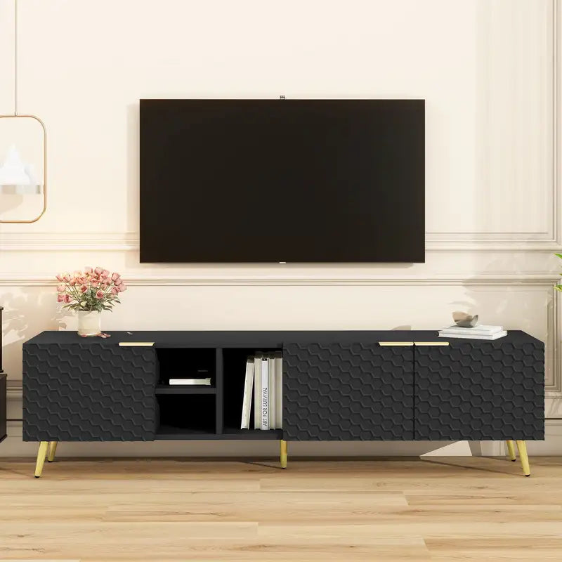 Modern Minimalist TV Stand with Storage | 80" TV Cabinet | Black