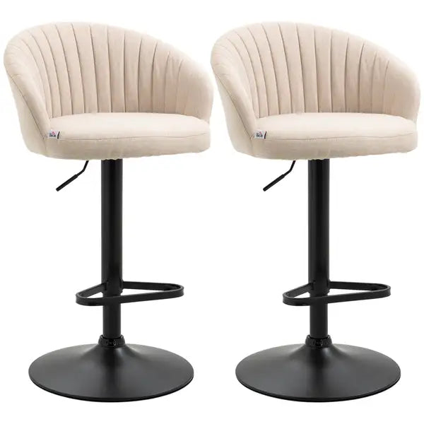 Beige Linen Bar Stools - Set of 2, Adjustable Swivel