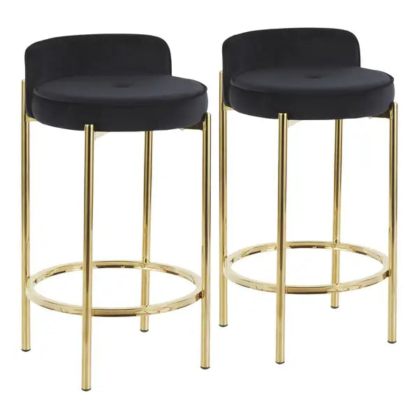 LumiSource Chloe Gold Metal & Black Faux Leather Counter Stools (Set of 2)