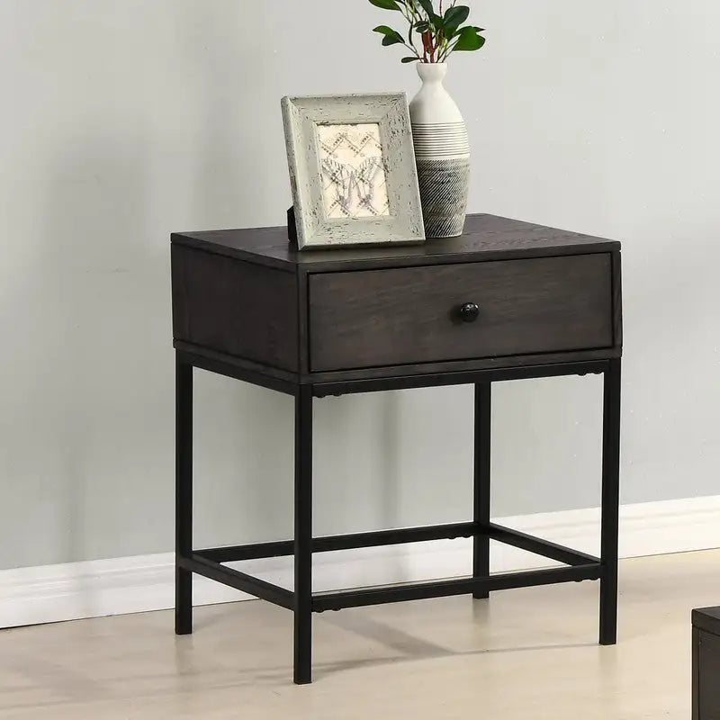 Ava Espresso End Table with USB Charging - 20" MDF Top & Metal Base