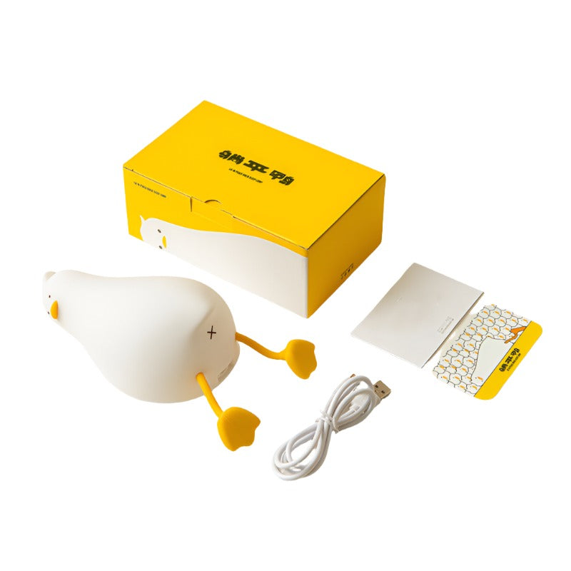 Lie Flat Duck Silicone Night Light - LED Children's Bedside Table Lamp with Pat Dimming and Rechargeable Battery