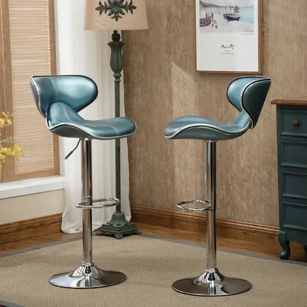 Masaccio Airlift Adjustable Swivel Barstools with Chrome Base, Set of 2, Blue - Minihomy