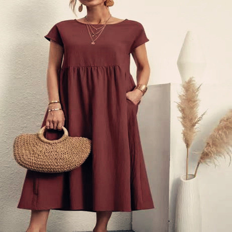 Solid Color Sleeveless Loose Cotton Linen Pocket Dress: Effortless Style for Every Occasion