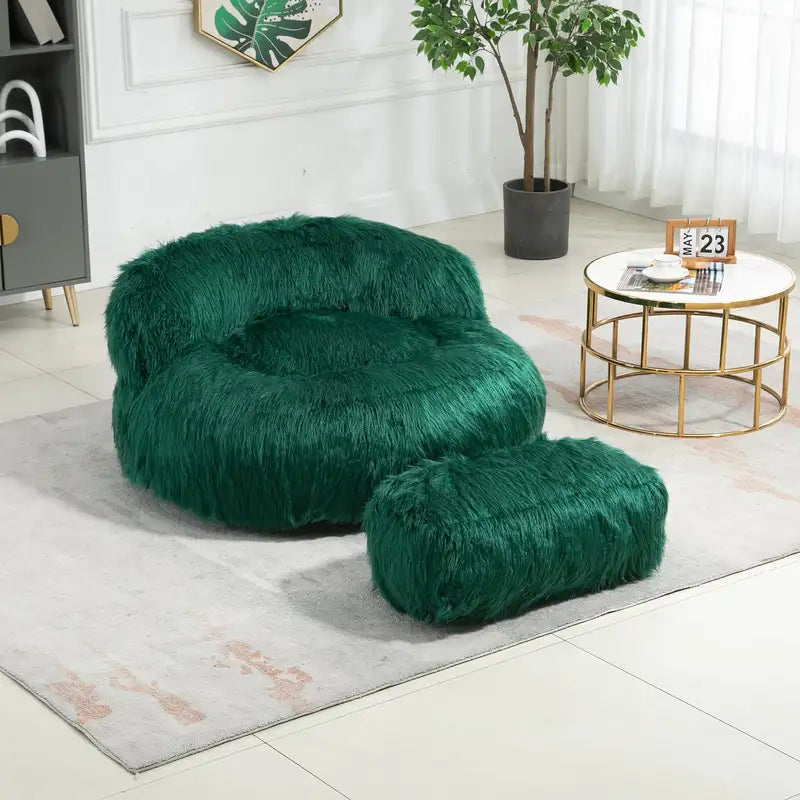 Bean Bag Chair with Ottoman - Emerald Green Floor Sofa for Gaming & Relaxing