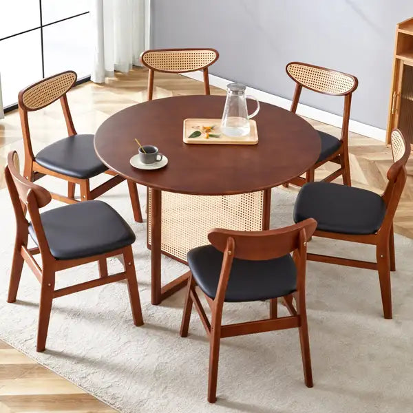 Solid Wood Dining Table & Chair Set | Antique Style | Rattan Legs | Home & Office