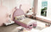 Full Size Upholstered Rabbit Bed with Storage Stools, Pink Velvet Platform Bed with Ears Headboard - Minihomy