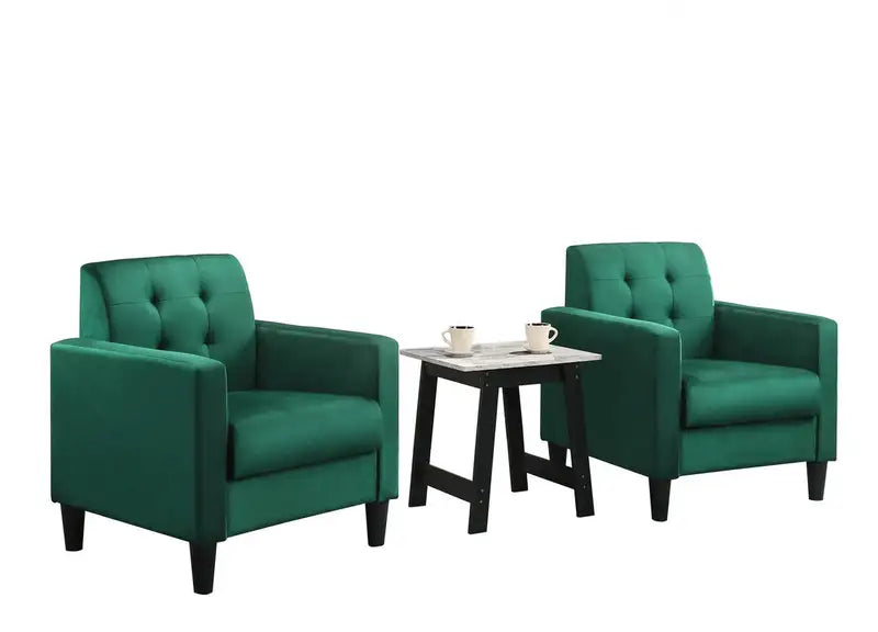 Green Velvet Armchair & End Table Living Room Set