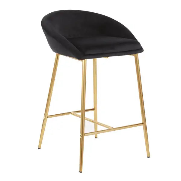 LumiSource Matisse Glam Counter Stools - Black Velvet, Gold Frame (Set of 2)