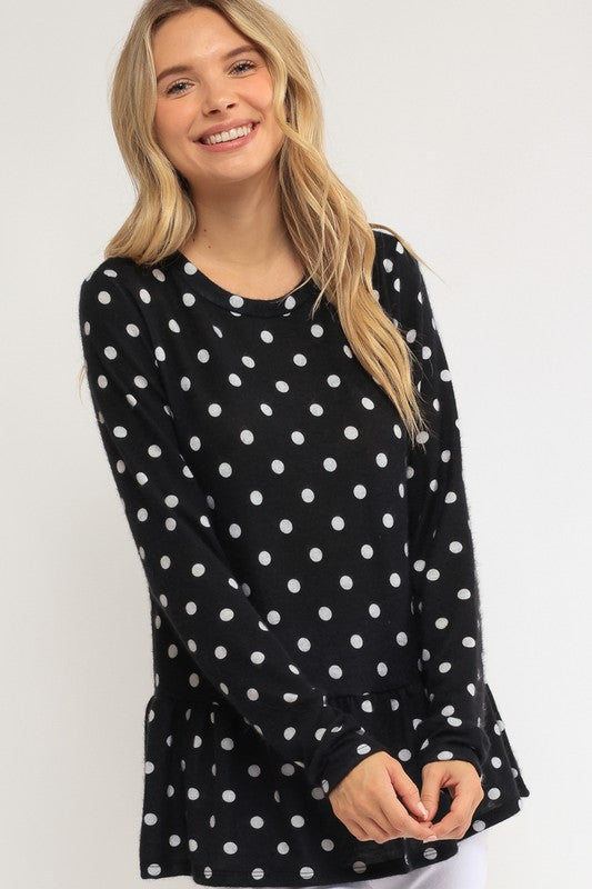 Polka Dot Tunic Top - Women's Casual Long Sleeve Blouse