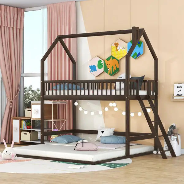 Twin Over Twin Bunk Bed with Trundle & Ladder - Space-Saving Kids Furniture