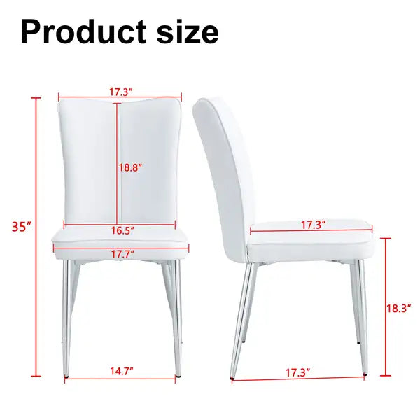 2-Piece Modern Dining Chairs Set - White PU Seat, Silver Metal Legs - Office, Restaurant, Living Room - C-008 - Minihomy