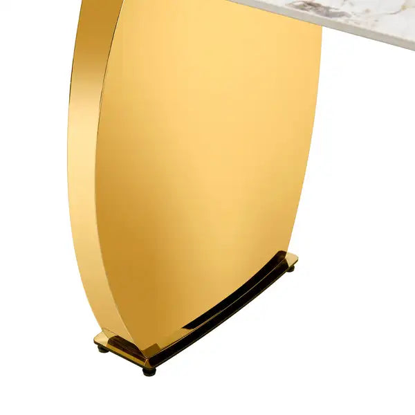 Modern Dining Table & Chair Set - Gold Metal Legs, Rock Plate Top, Stable & Stylish - Minihomy