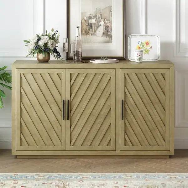 Retro Sideboard with Adjustable Shelves - 3 Doors, Antique Natural - TREXM