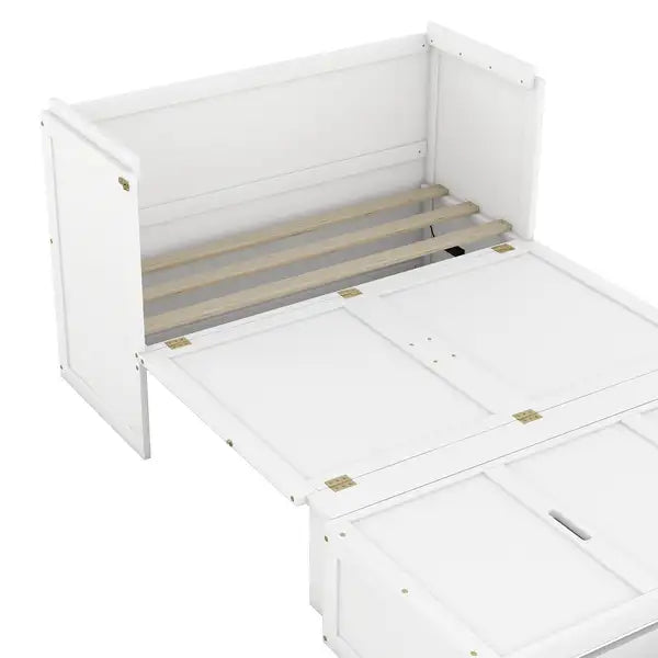 Full Size Murphy Bed with USB Port, Drawer & White Finish - Minihomy