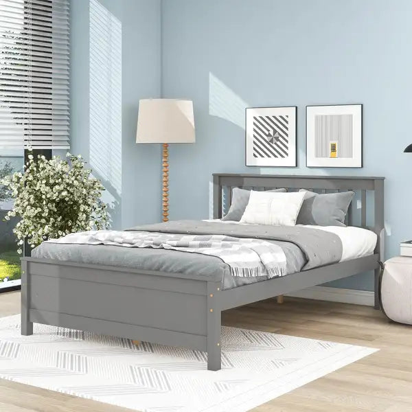 Grey Full Bed Frame with Headboard, Footboard & Nightstand - Kids, Teens & Adults