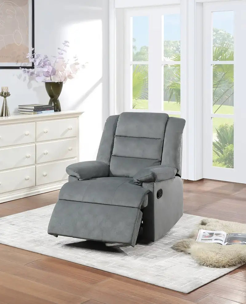 Dark Gray Velvet Recliner Chair - Manual Motion, Plush Armrests