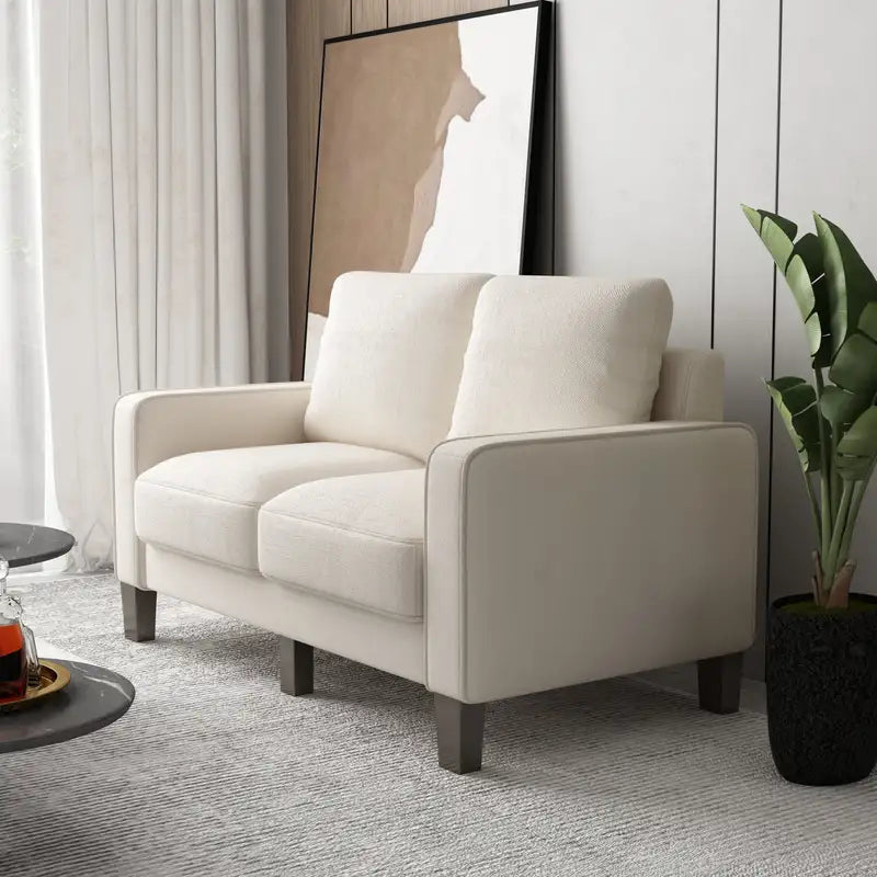 Beige Fabric Loveseat - Modern Living Room Sofa