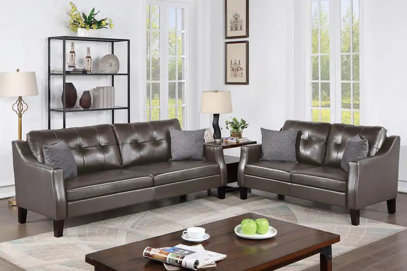 Black Faux Leather Sofa Set - 2 Piece