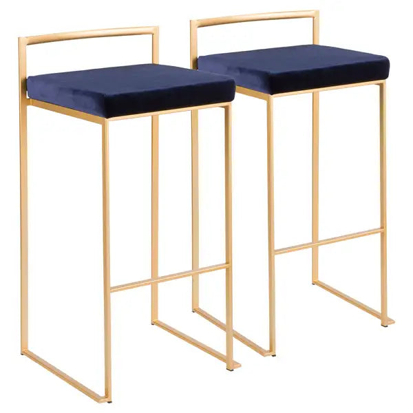 Gold Velvet Barstools (Set of 2) - Glam Stackable Counter Height