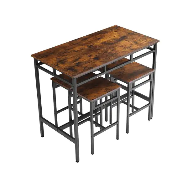 5 Piece Industrial Bar Table Set with High Stools - Rustic Brown, 43.31'' L x 23.62'' W x 35.43'' H - Minihomy