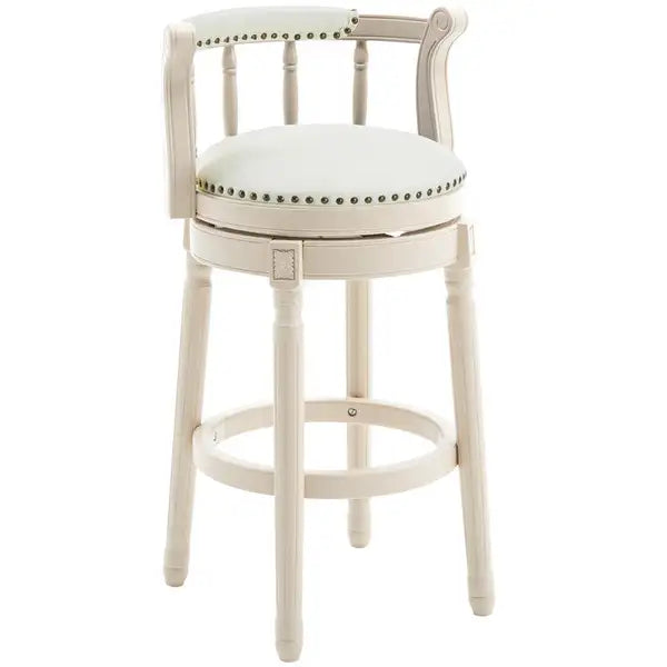 White Leather Bar Stools, 29.5" Seat Height, Wooden Frame, 1 Piece