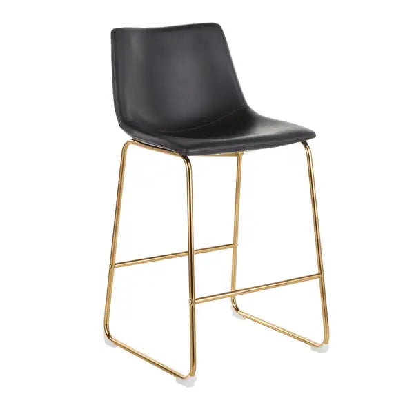 LumiSource Duke Gold Metal & Black Faux Leather Counter Stools (Set of 2)