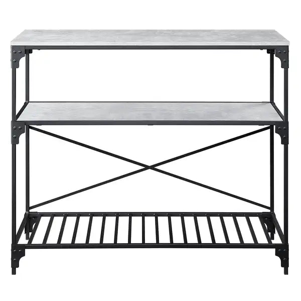 Black Concrete 2-Shelf Kitchen Island: Modern Farmhouse Storage