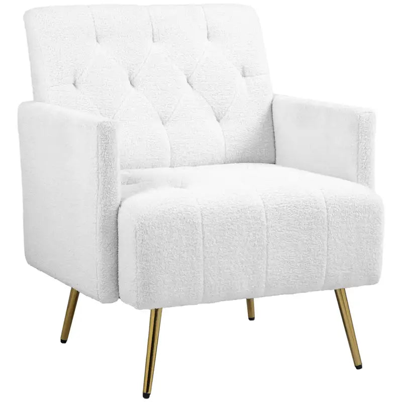 Modern Sherpa Accent Chair with Tufted Pattern - White