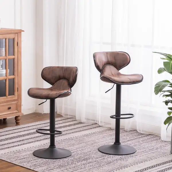 Masaccio Brown Swivel Barstools with Chrome Base - Set of 2 - Adjustable Airlift - Minihomy