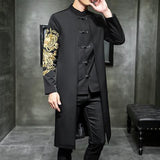 Men's Trendy Mid-length Hanfu Embroidered Trench Tang Suit Casual Coat