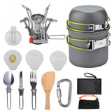 Portable Camping Cooker Stove with Aluminum Cookware Set and Stainless Steel Utensils - 2-3 People - Minihomy