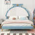 Blue Upholstered Platform Bed with Alarm Clock Headboard - Full Size - Minihomy