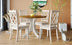 Mid-Century 5-Piece Round Dining Table Set, Solid Wood Kitchen Table with Upholstered Chairs, Walnut & Beige - Minihomy