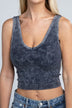 2-Way Neckline Washed Ribbed Cropped Tank Top - Minihomy