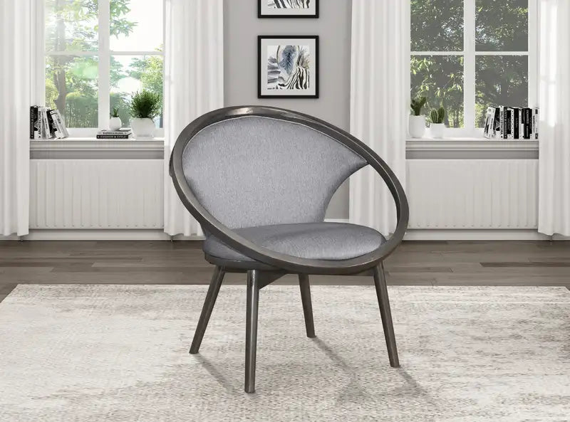 Mid-Century Modern Accent Chair - Gray Fabric, Rubberwood Frame