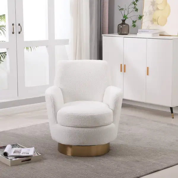 Ivory Swivel Barrel Chair with Gold Base - Comfy Accent Chair for Living Room & Bedroom