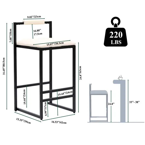 Beige Faux Leather Barstools, Set of 2, Modern Metal Frame, Kitchen Island Dining Chairs - Minihomy