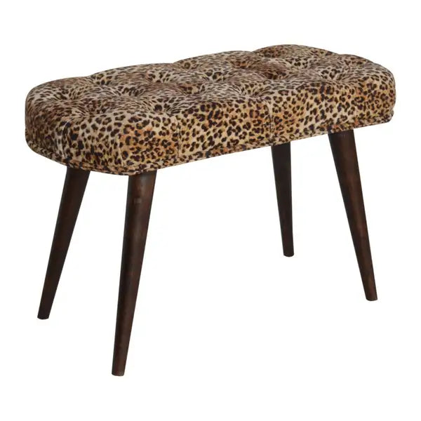 Leopard Print Tufted Button Upholstered Bench - Minihomy