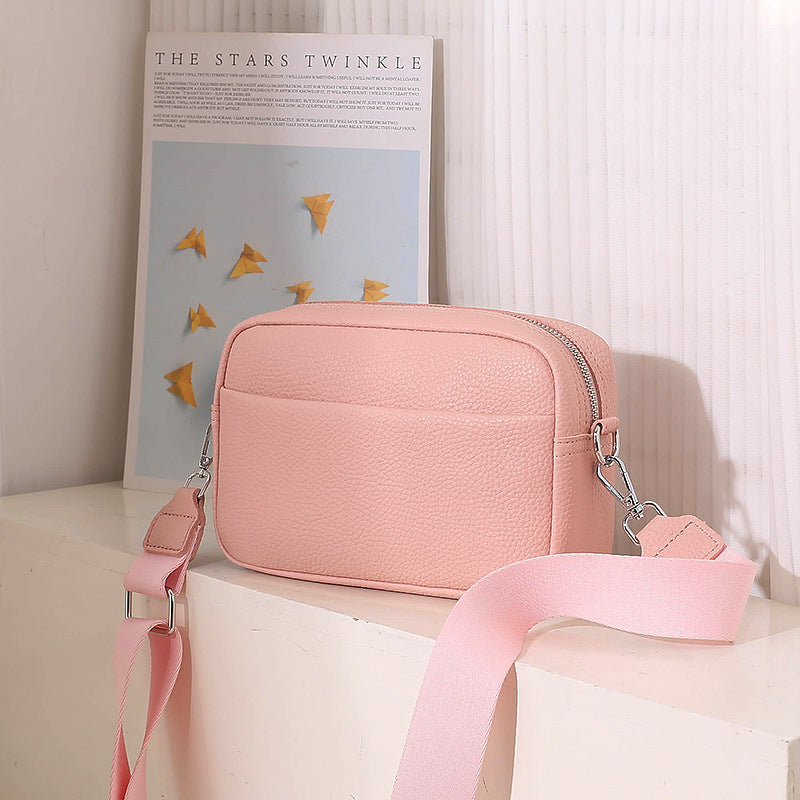 Solid Color Messenger Bag Women's Wide Shoulder Strap Shoulder Small Square Bag