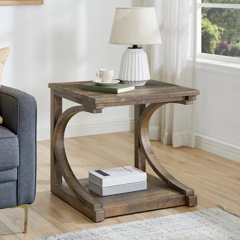 Modern Solid Wood Coffee Table with Storage - 23.8" Unique Design