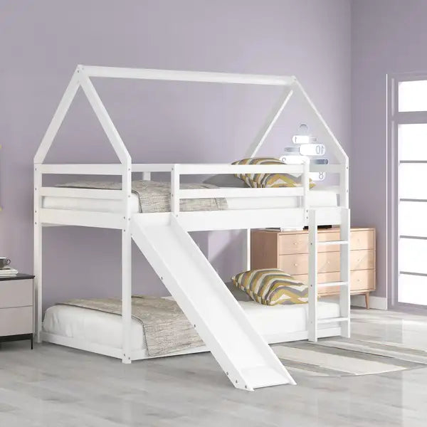 Twin Bunk Bed with Slide & Ladder - White - Kids Bedroom Furniture