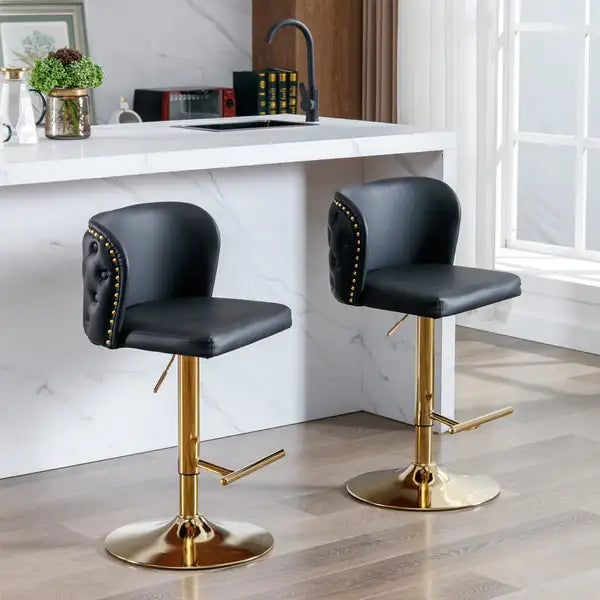 Black Swivel Bar Stools with Backrest - Adjustable Height, PU Leather, Set of 2 for Kitchen Island & Pub - Minihomy