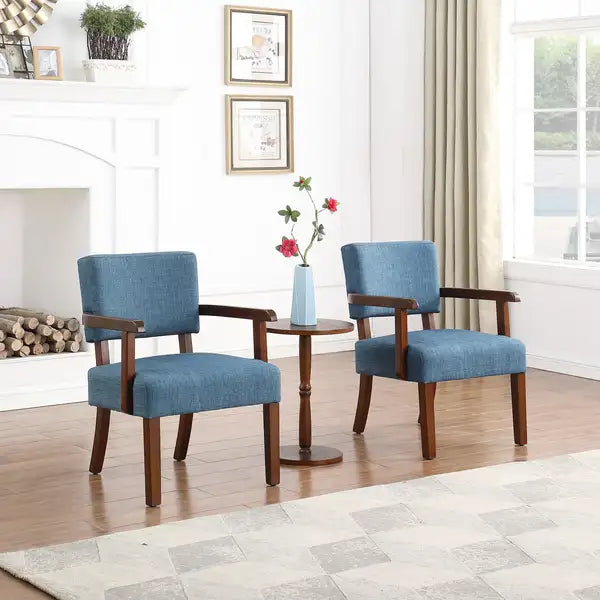 Set of 2 Fabric Accent Chairs with Round Wood Table & Decorative Slipper Chairs