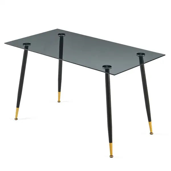 Grey Glass Rectangle Table with Metal Legs - Small Space Dining Table for Kitchen, Office, Home