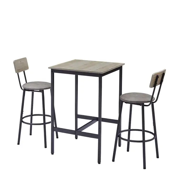 Grey Bar Table Set with 2 Stools, PU Soft Seat & Backrest, 23.62" W x 35.43" H - Minihomy