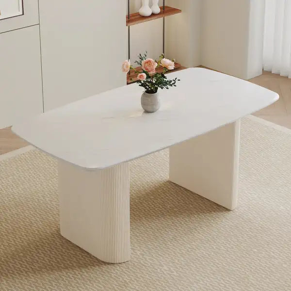 White Cream MDF Dining Table for Kitchen, Dining Room - Warm & Comfortable